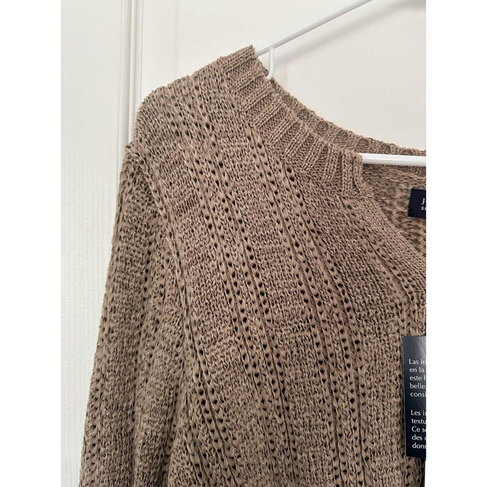 NWT Jones New York Signature V-Neck Open Knit Sweater Oatmeal Size L Boho Chic - Picture 2 of 8
